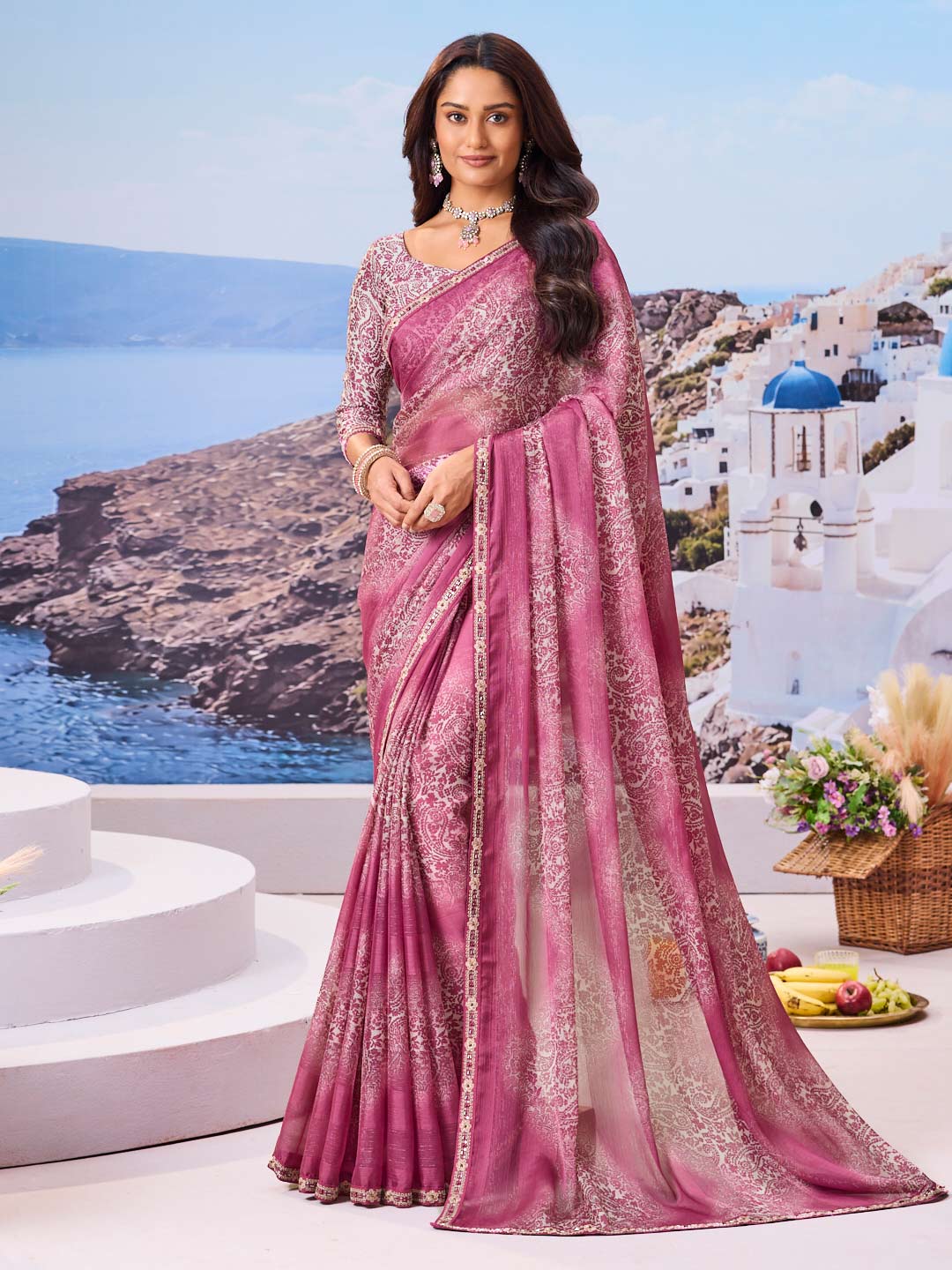 Laxmipati Nazar Purple Chiffon Floral Printed Saree