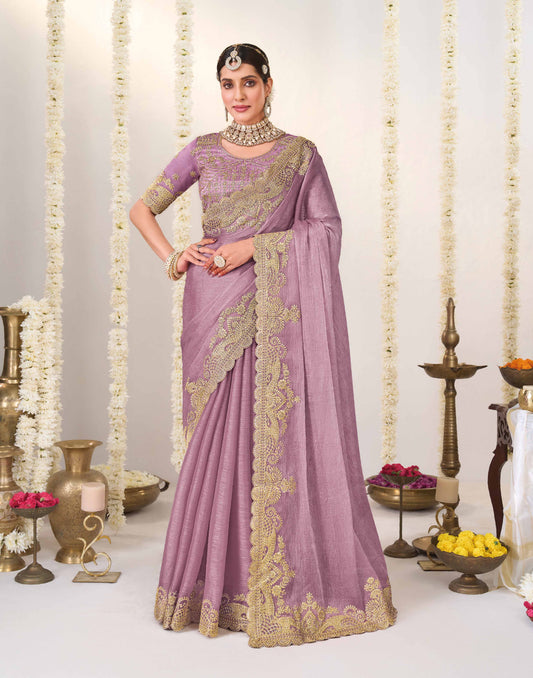 Laxmipati Shatranj Lavender Chiffon Floral Embroidered Saree