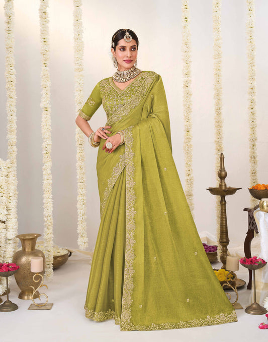 Laxmipati Shatranj Green Chiffon Floral Embroidered Saree