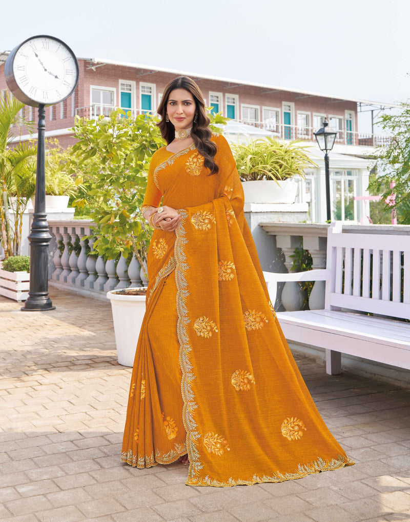 Laxmipati Makhan Malai Orange Chiffon Floral Embroidered Saree