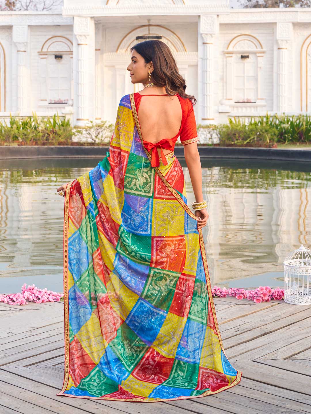 Laxmipati Ghazal Multicolor Chiffon Floral Printed Saree