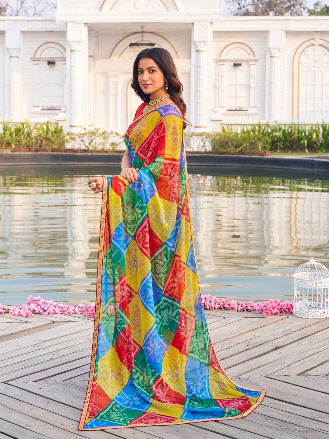 Laxmipati Ghazal Multicolor Chiffon Floral Printed Saree