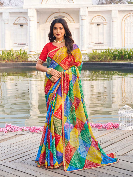 Laxmipati Ghazal Multicolor Chiffon Floral Printed Saree