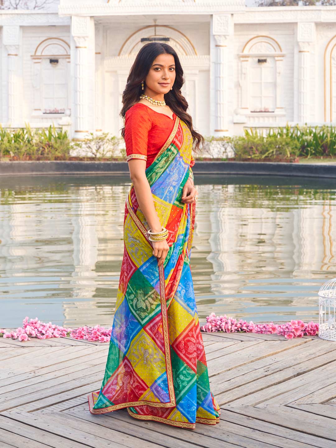 Laxmipati Ghazal Multicolor Chiffon Floral Printed Saree