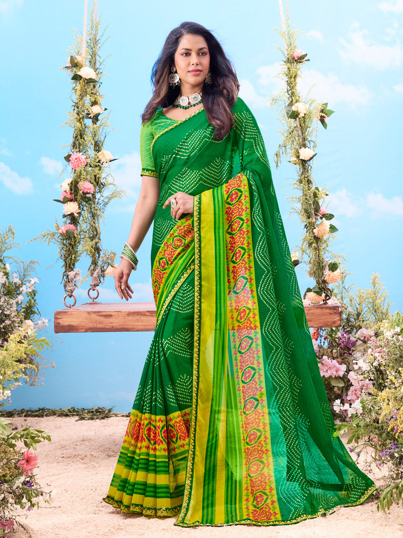 Laxmipati Jhula Green Chiffon Floral Printed Saree