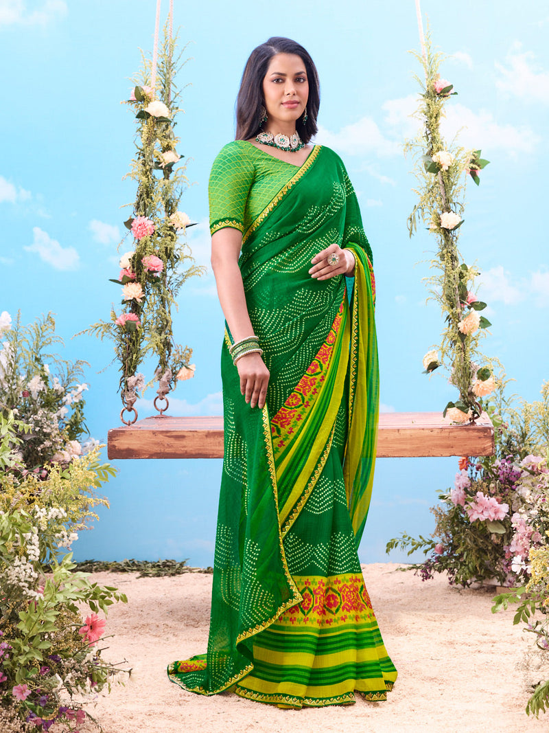 Laxmipati Jhula Green Chiffon Floral Printed Saree