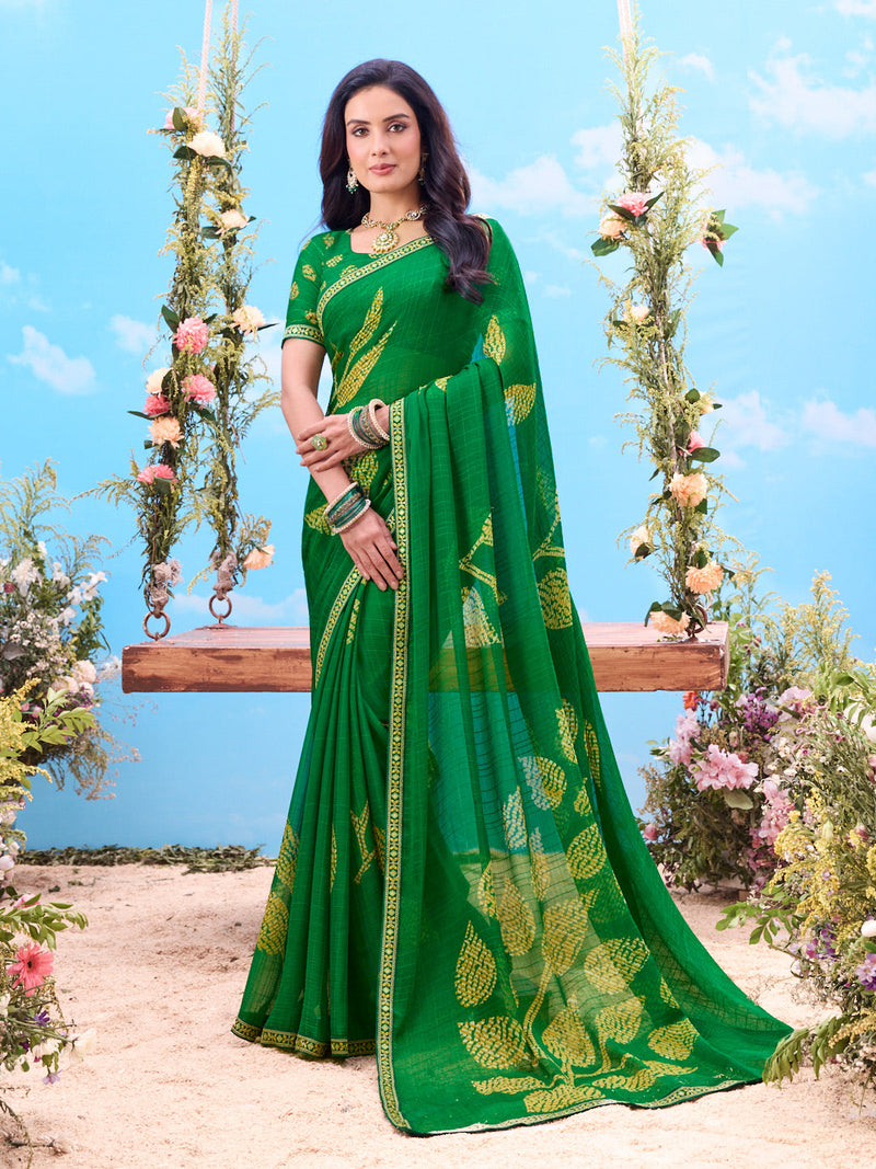 Laxmipati Jhula Green Chiffon Floral Printed Saree