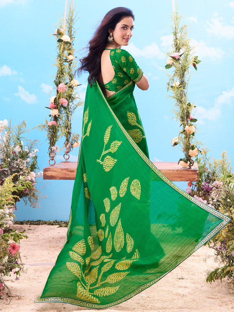 Laxmipati Jhula Green Chiffon Floral Printed Saree
