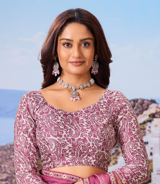 Laxmipati Nazar Purple Chiffon Floral Printed Saree