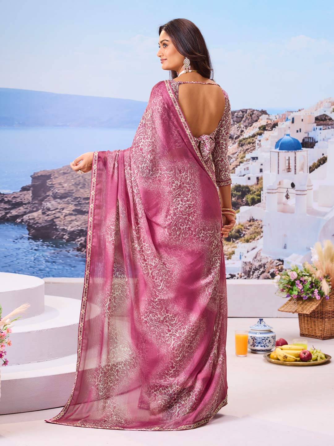 Laxmipati Nazar Purple Chiffon Floral Printed Saree