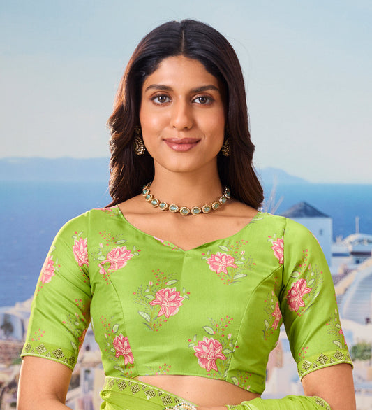 Laxmipati Nazar Green Chiffon Floral Printed Saree
