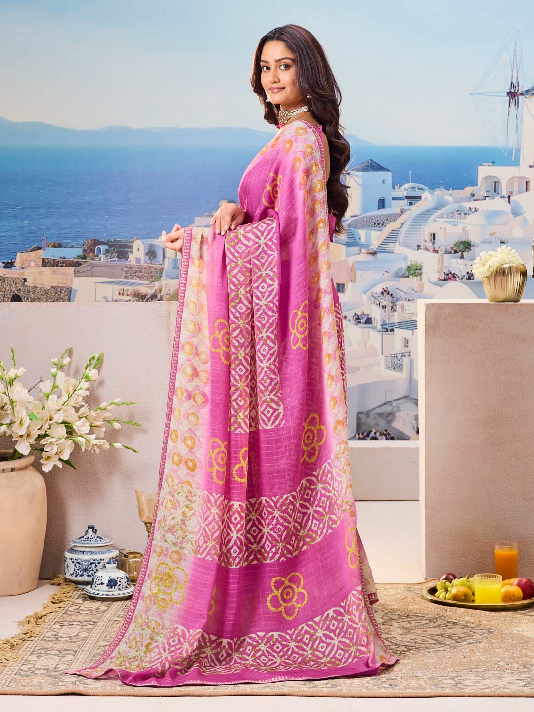 Laxmipati Nazar Purple Chiffon Floral Printed Saree
