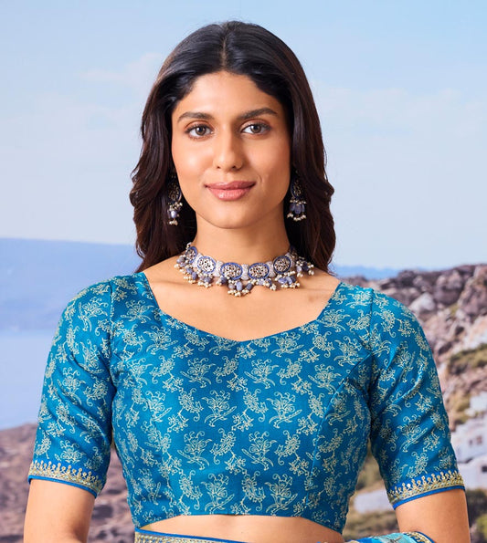 Laxmipati Nazar Blue Chiffon Floral Printed Saree