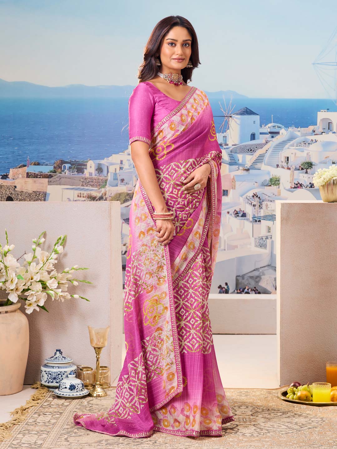Laxmipati Nazar Purple Chiffon Floral Printed Saree