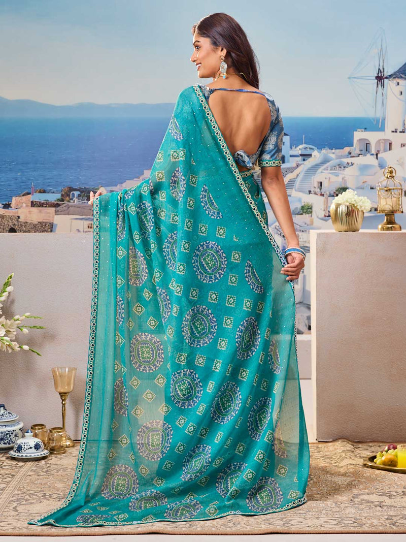 Laxmipati Nazar Blue Chiffon Floral Printed Saree