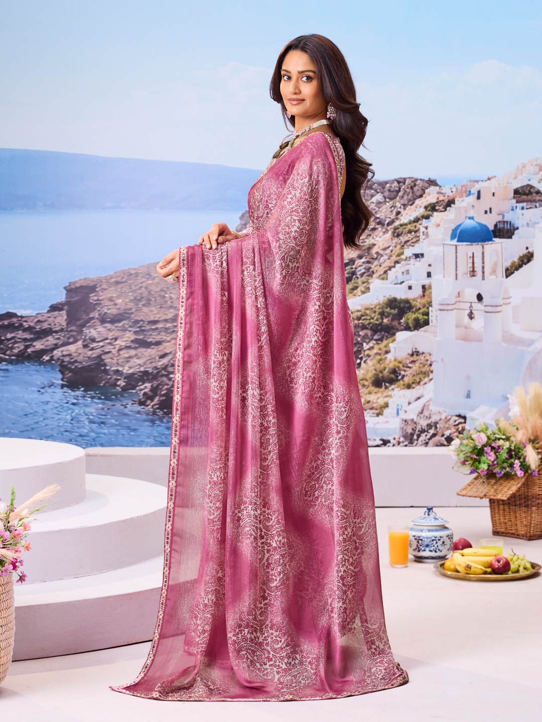 Laxmipati Nazar Purple Chiffon Floral Printed Saree
