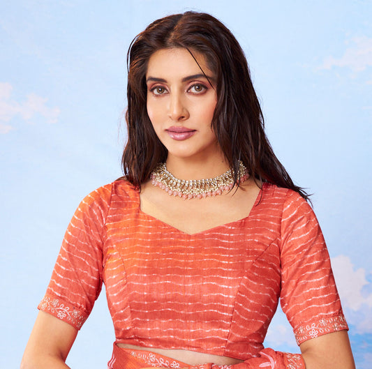 Laxmipati Andaaz Peach Chiffon Floral Printed Saree