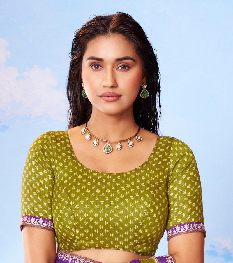 Laxmipati Andaaz Olive Green Chiffon Floral Printed Saree
