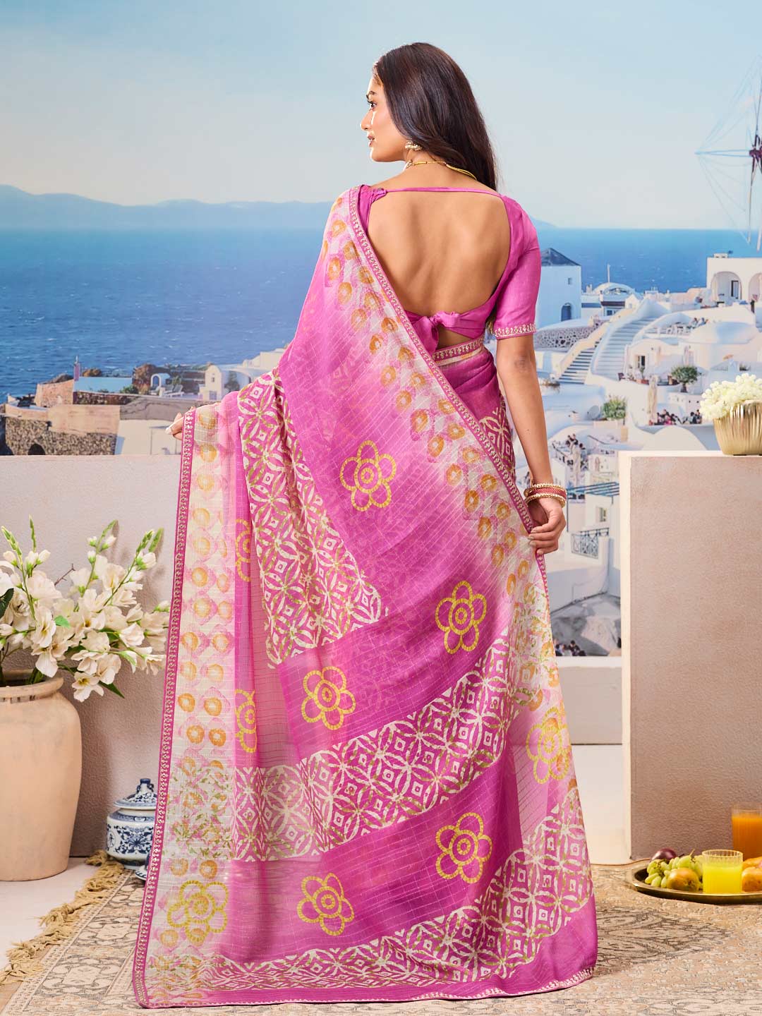 Laxmipati Nazar Purple Chiffon Floral Printed Saree