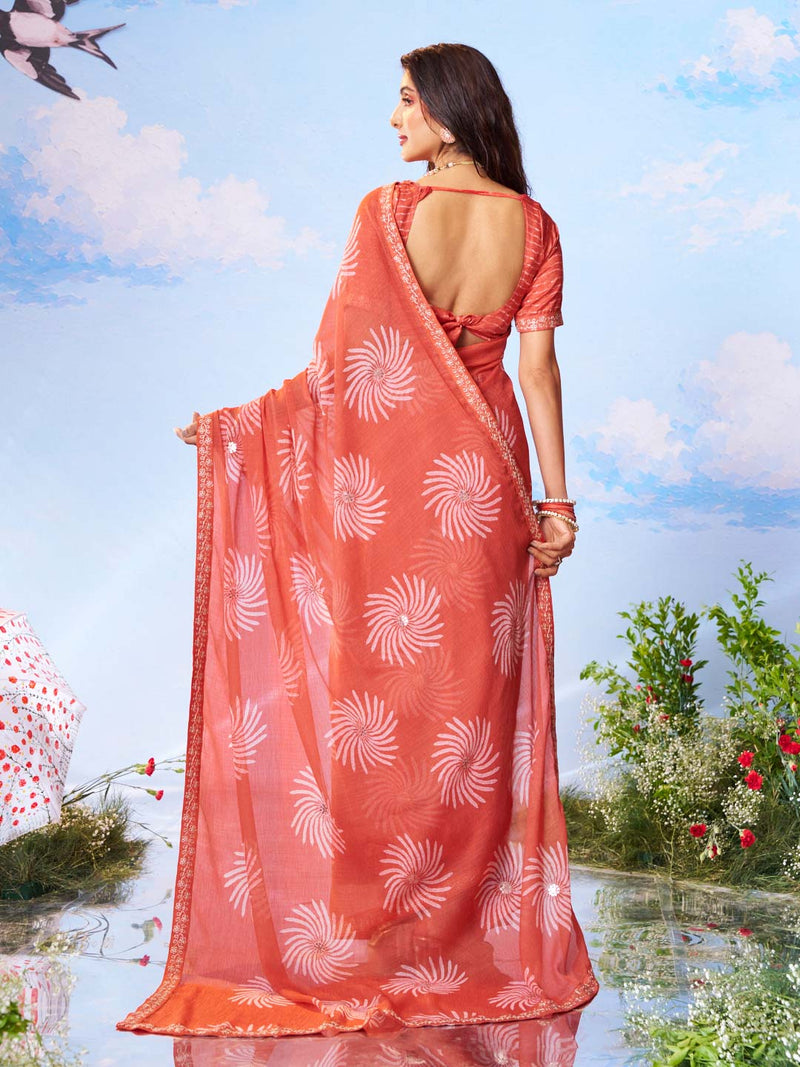 Laxmipati Andaaz Peach Chiffon Floral Printed Saree