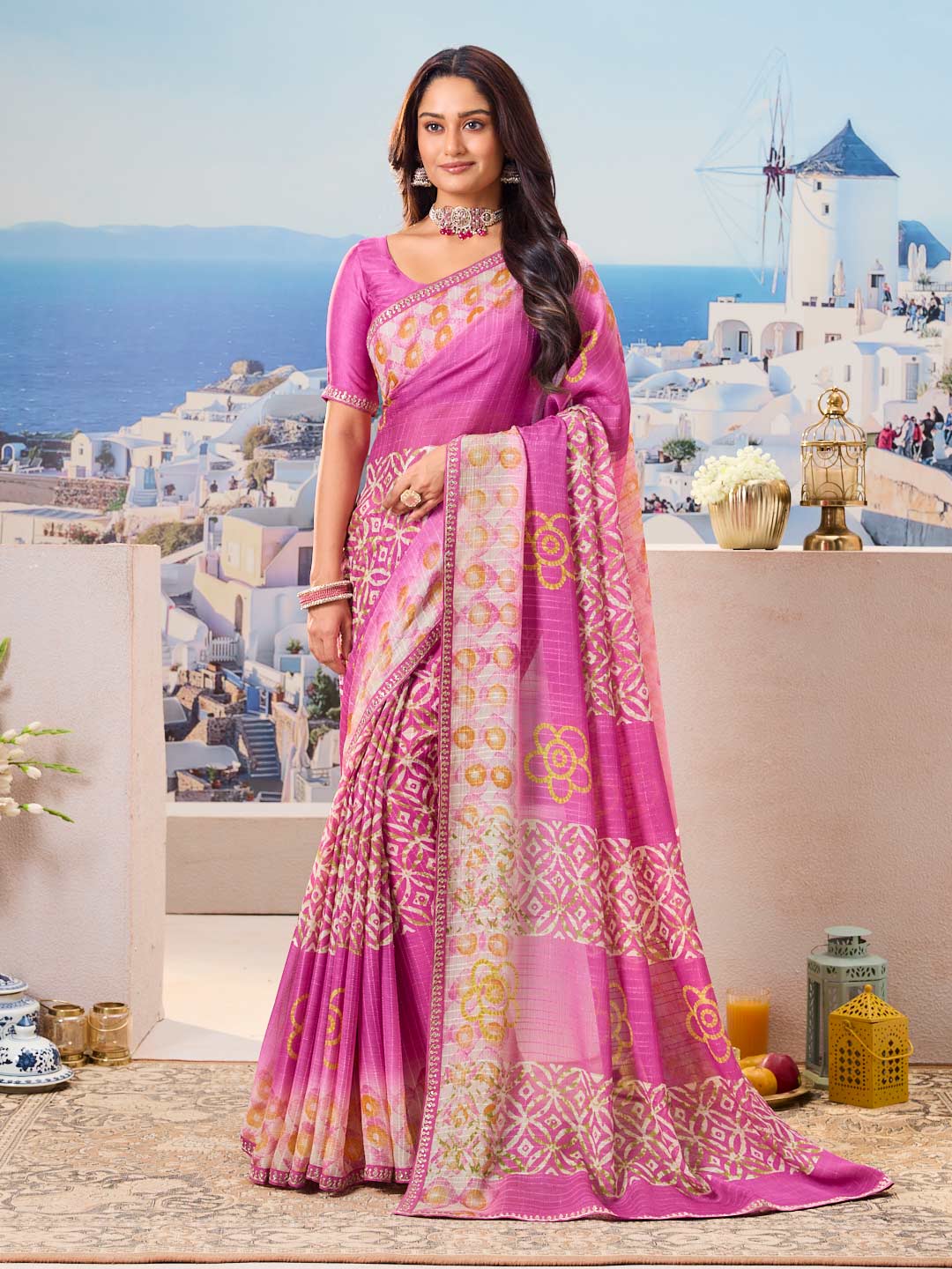 Laxmipati Nazar Purple Chiffon Floral Printed Saree